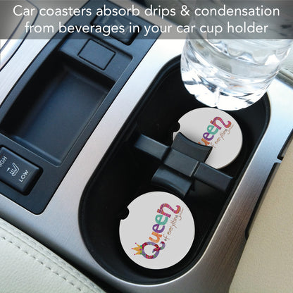 Queen of Everything 2 Pack Absorbent Stone Car Coasters 2.6" Manufactured in the USA