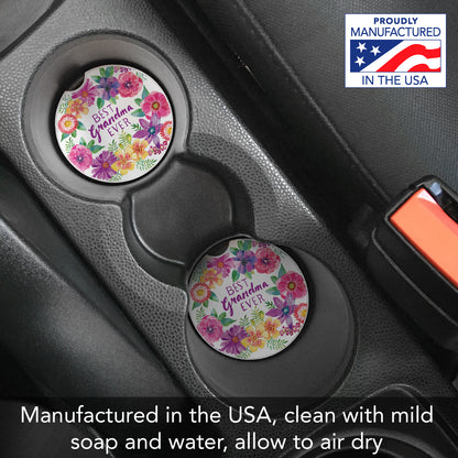 Best Grandma 2 Pack Absorbent Stone Car Coasters 2.6" Manufactured in the USA