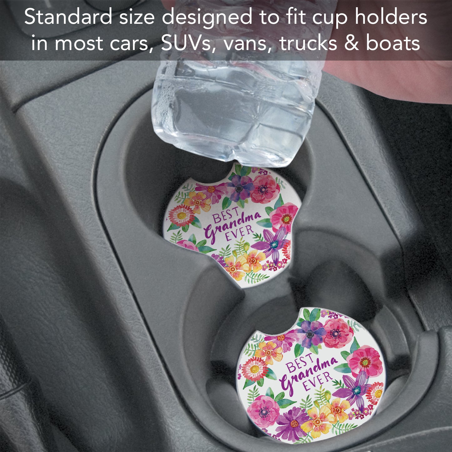 Best Grandma 2 Pack Absorbent Stone Car Coasters 2.6" Manufactured in the USA