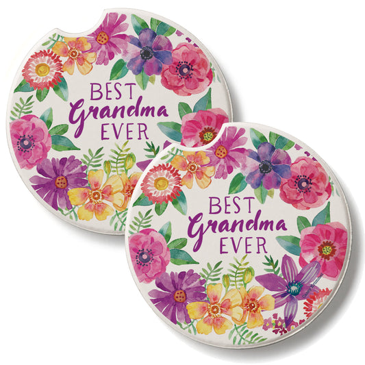 Best Grandma 2 Pack Absorbent Stone Car Coasters 2.6" Manufactured in the USA