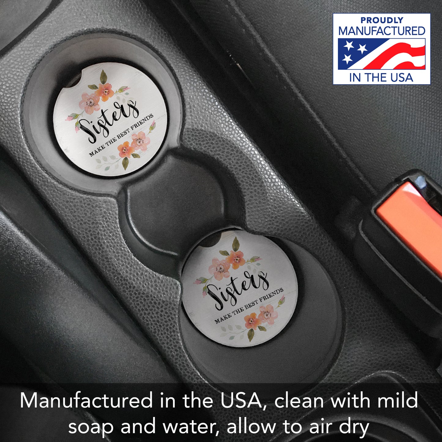 Sisters 2 Pack Absorbent Stone Car Coasters 2.6" Manufactured in the USA