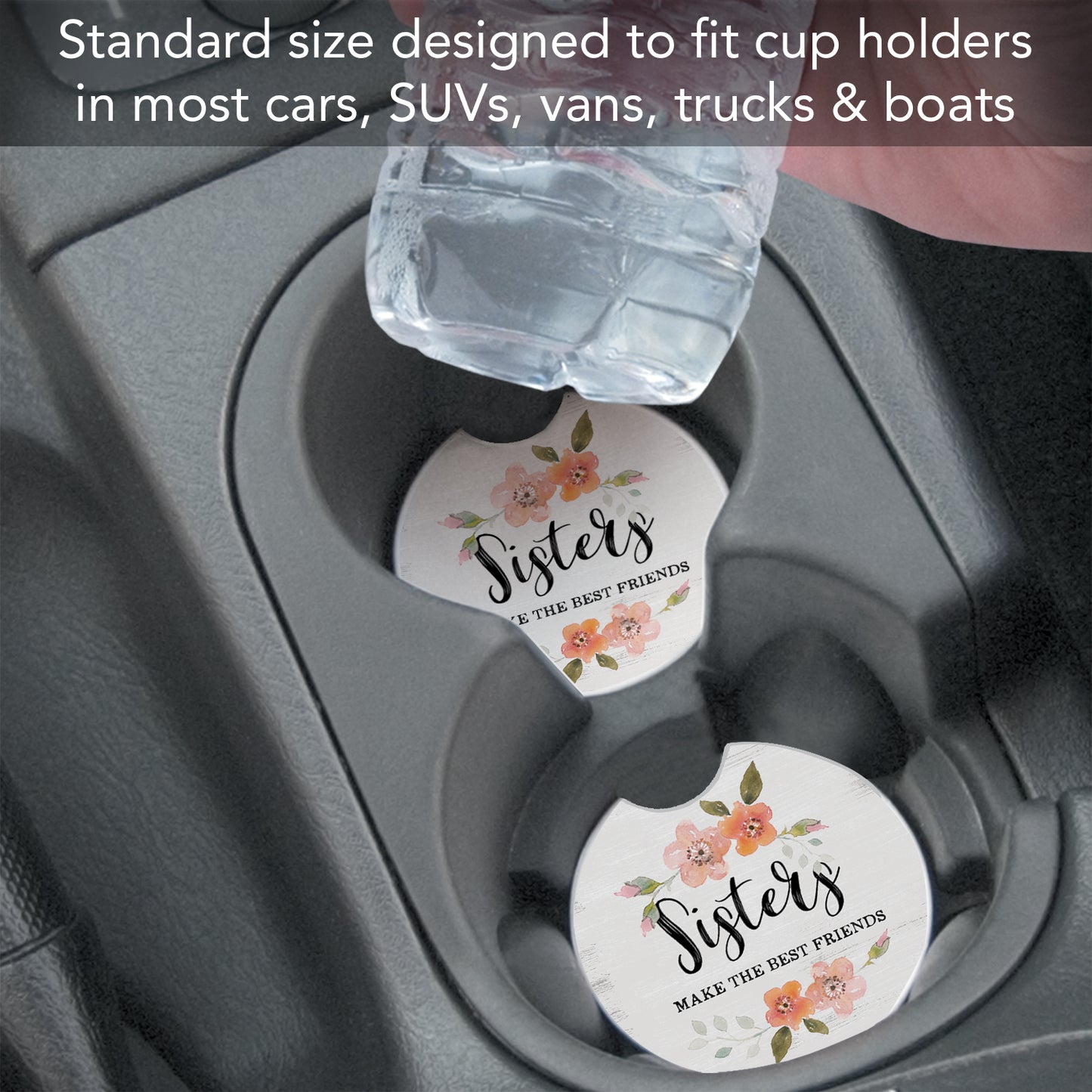 Sisters 2 Pack Absorbent Stone Car Coasters 2.6" Manufactured in the USA
