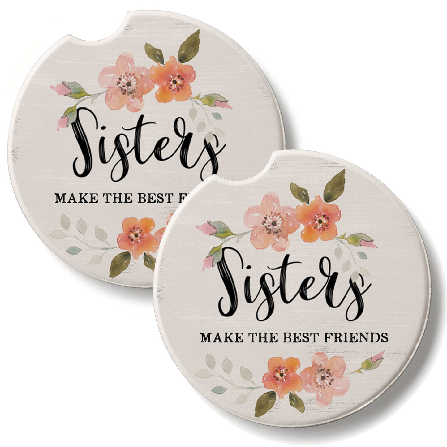 Sisters 2 Pack Absorbent Stone Car Coasters 2.6" Manufactured in the USA