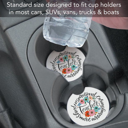Teacher Words 2 Pack Absorbent Stone Car Coasters 2.6" Manufactured in the USA