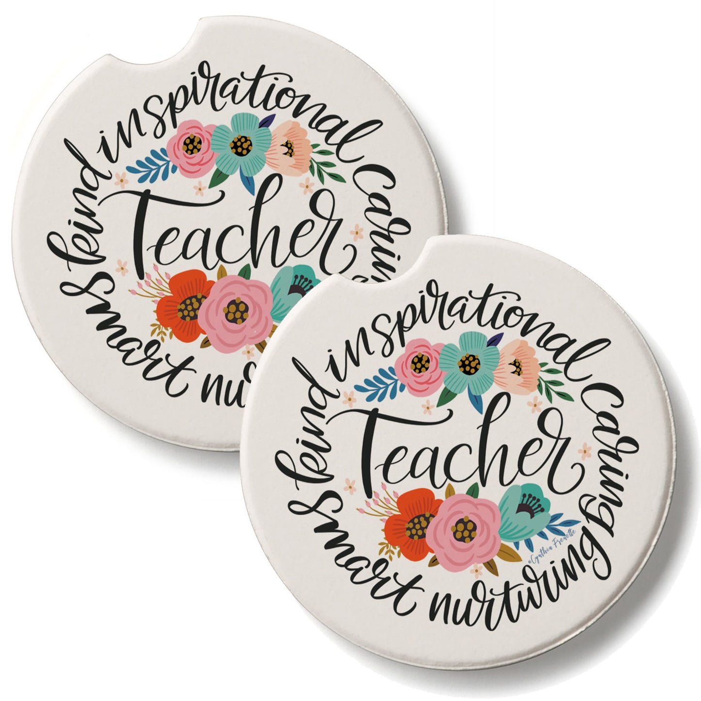 Teacher Words 2 Pack Absorbent Stone Car Coasters 2.6" Manufactured in the USA