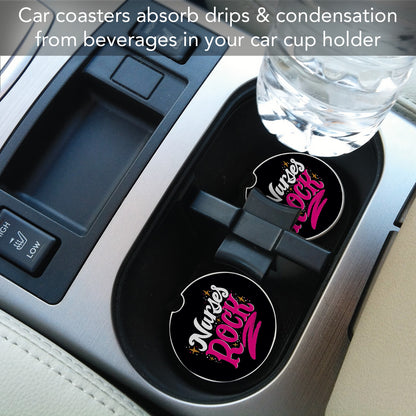 Nurses Rock 2 Pack Absorbent Stone Car Coasters 2.6" Manufactured in the USA