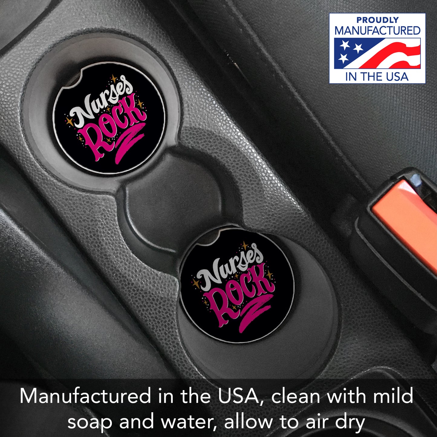 Nurses Rock 2 Pack Absorbent Stone Car Coasters 2.6" Manufactured in the USA