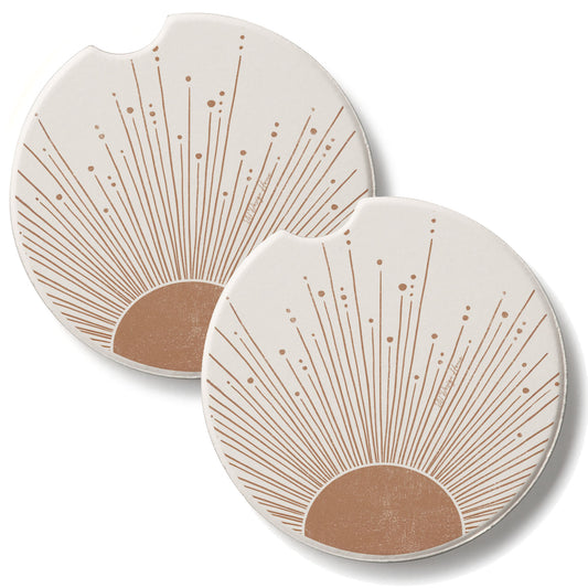 Mocha Sunrise 2 Pack Absorbent Stone Car Coasters 2.6" Manufactured in the USA