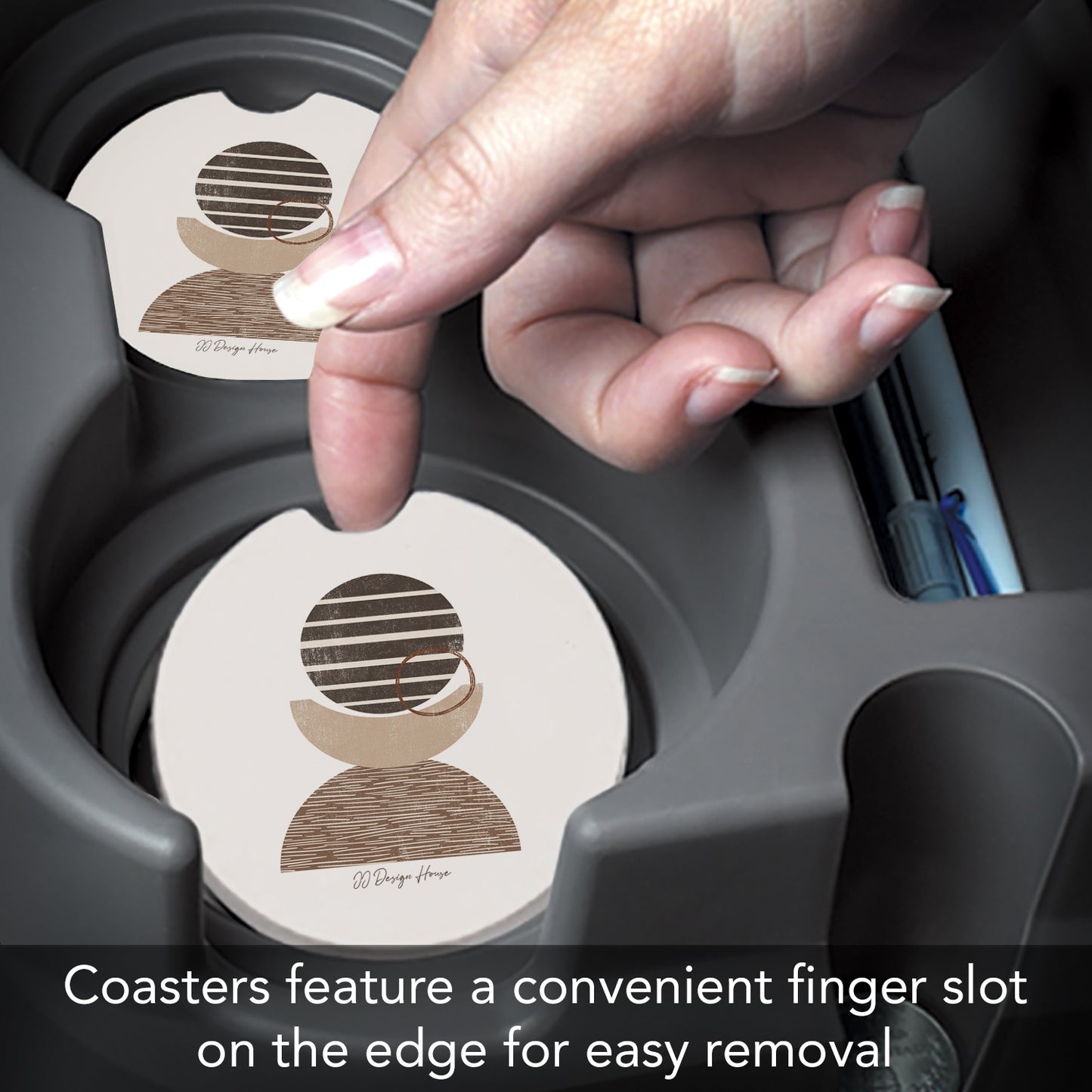 Geo Mocha 2 Pack Absorbent Stone Car Coasters 2.6" Manufactured in the USA