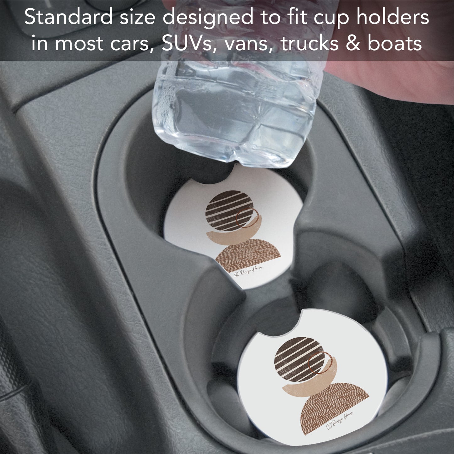 Geo Mocha 2 Pack Absorbent Stone Car Coasters 2.6" Manufactured in the USA