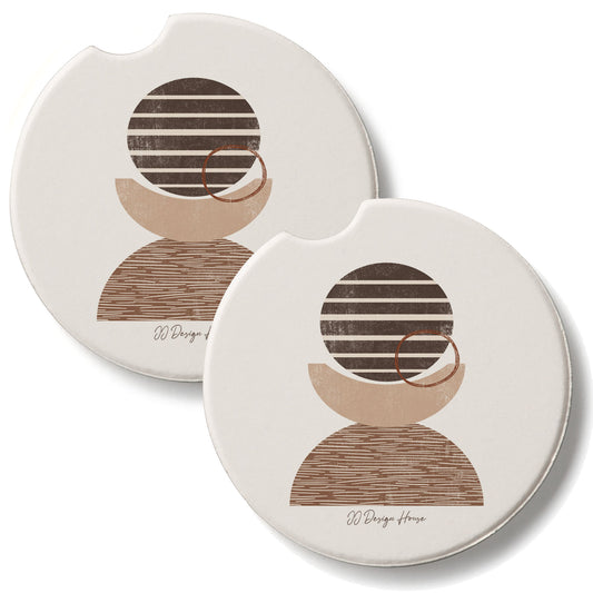 Geo Mocha 2 Pack Absorbent Stone Car Coasters 2.6" Manufactured in the USA