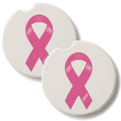 Breast Cancer Ribbon 2 Pack Absorbent Stone Car Coasters 2.6" Manufactured in the USA