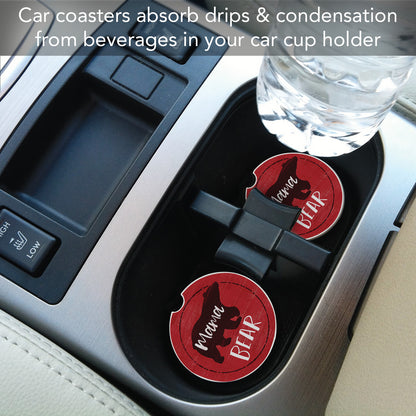 Mama Bear 2 Pack Absorbent Stone Car Coasters 2.6" Manufactured in the USA