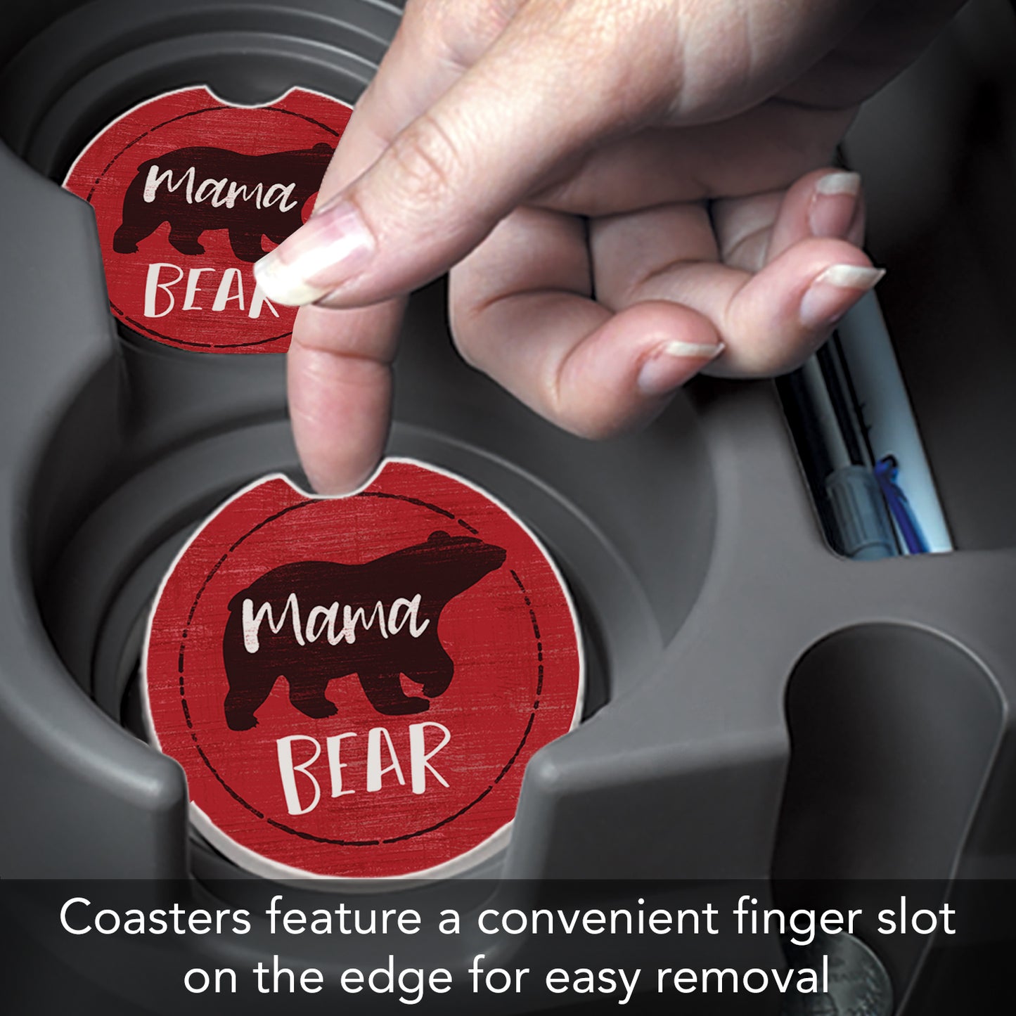 Mama Bear 2 Pack Absorbent Stone Car Coasters 2.6" Manufactured in the USA