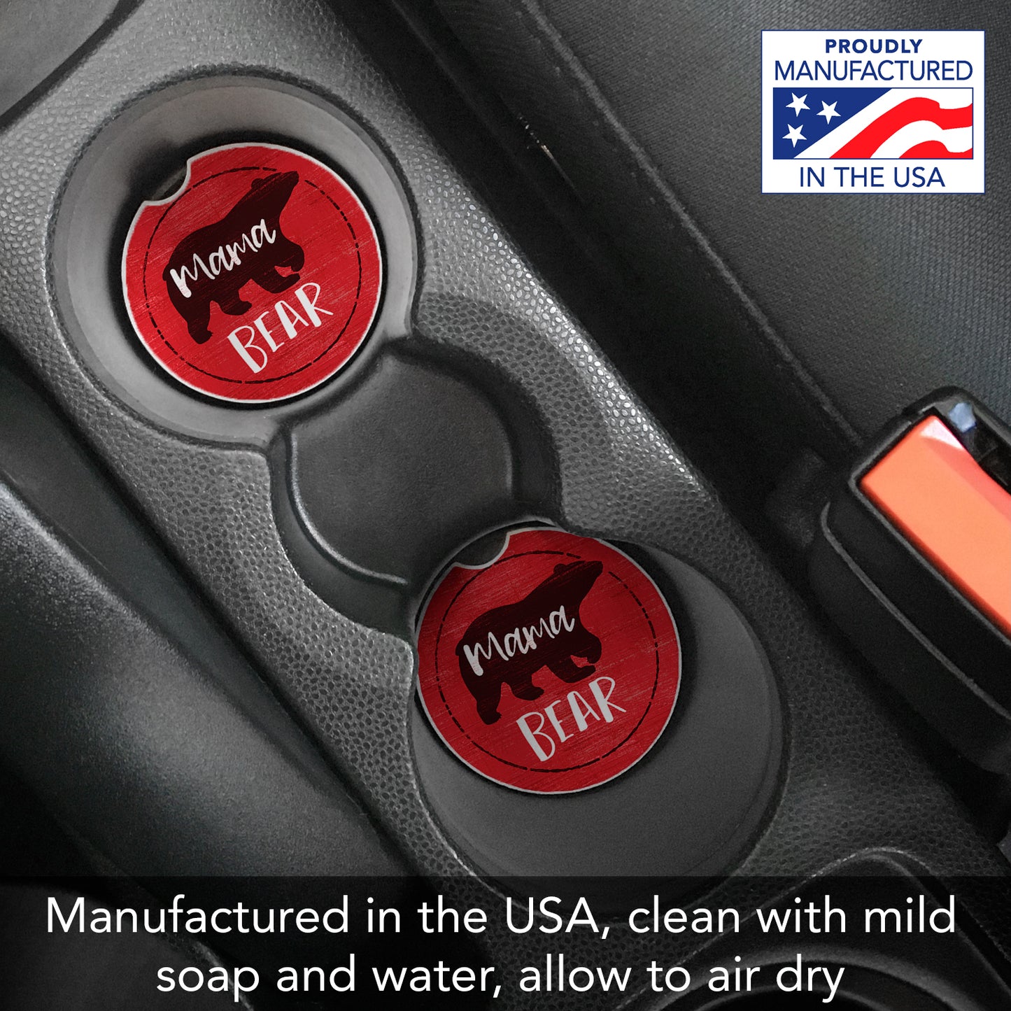 Mama Bear 2 Pack Absorbent Stone Car Coasters 2.6" Manufactured in the USA