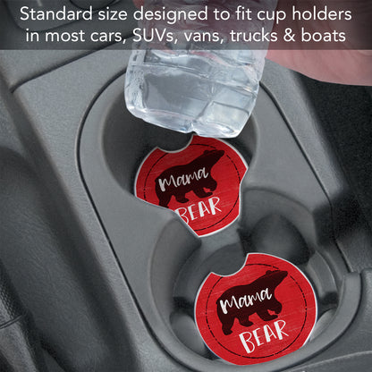 Mama Bear 2 Pack Absorbent Stone Car Coasters 2.6" Manufactured in the USA