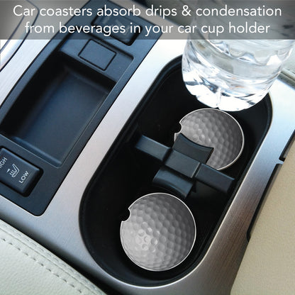 Golf Ball 2 Pack Absorbent Stone Car Coasters 2.6" Manufactured in the USA