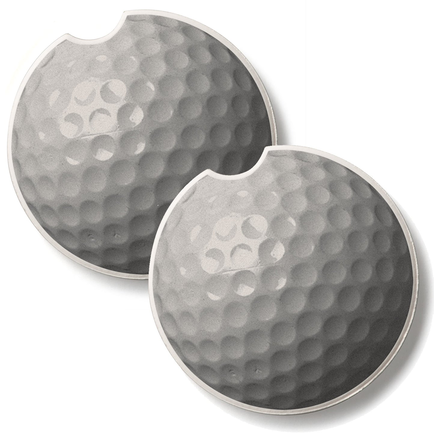 Golf Ball 2 Pack Absorbent Stone Car Coasters 2.6" Manufactured in the USA