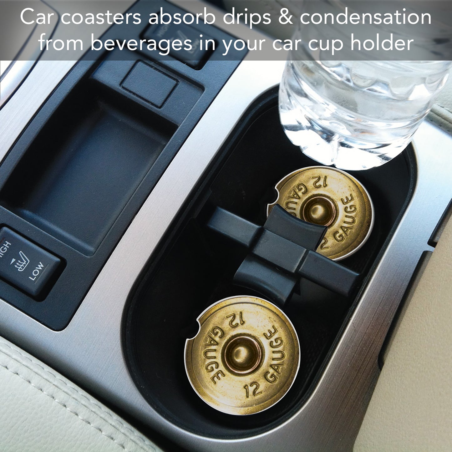 Shotgun Shell 2 Pack Absorbent Stone Car Coasters 2.6" Manufactured in the USA