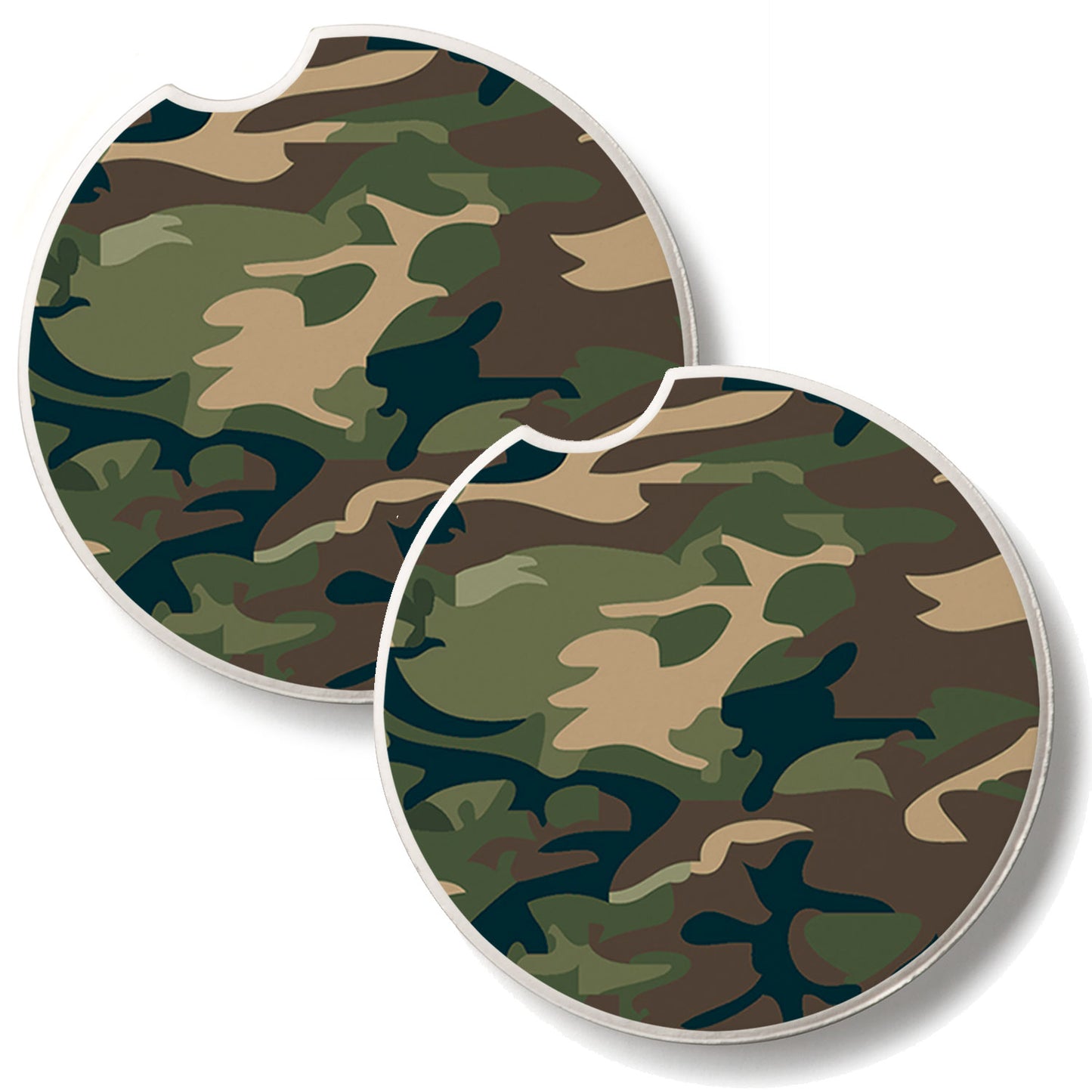 Camouflage 2 Pack Absorbent Stone Car Coasters 2.6" Manufactured in the USA