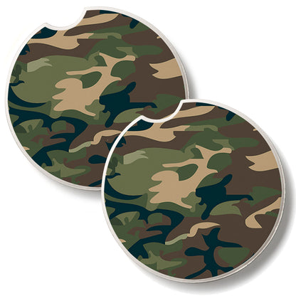 Camouflage 2 Pack Absorbent Stone Car Coasters 2.6" Manufactured in the USA
