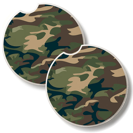 Camouflage 2 Pack Absorbent Stone Car Coasters 2.6" Manufactured in the USA