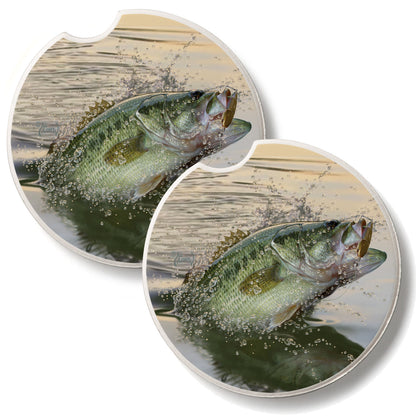 Bass Eruption 2 Pack Absorbent Stone Car Coasters 2.6" Manufactured in the USA