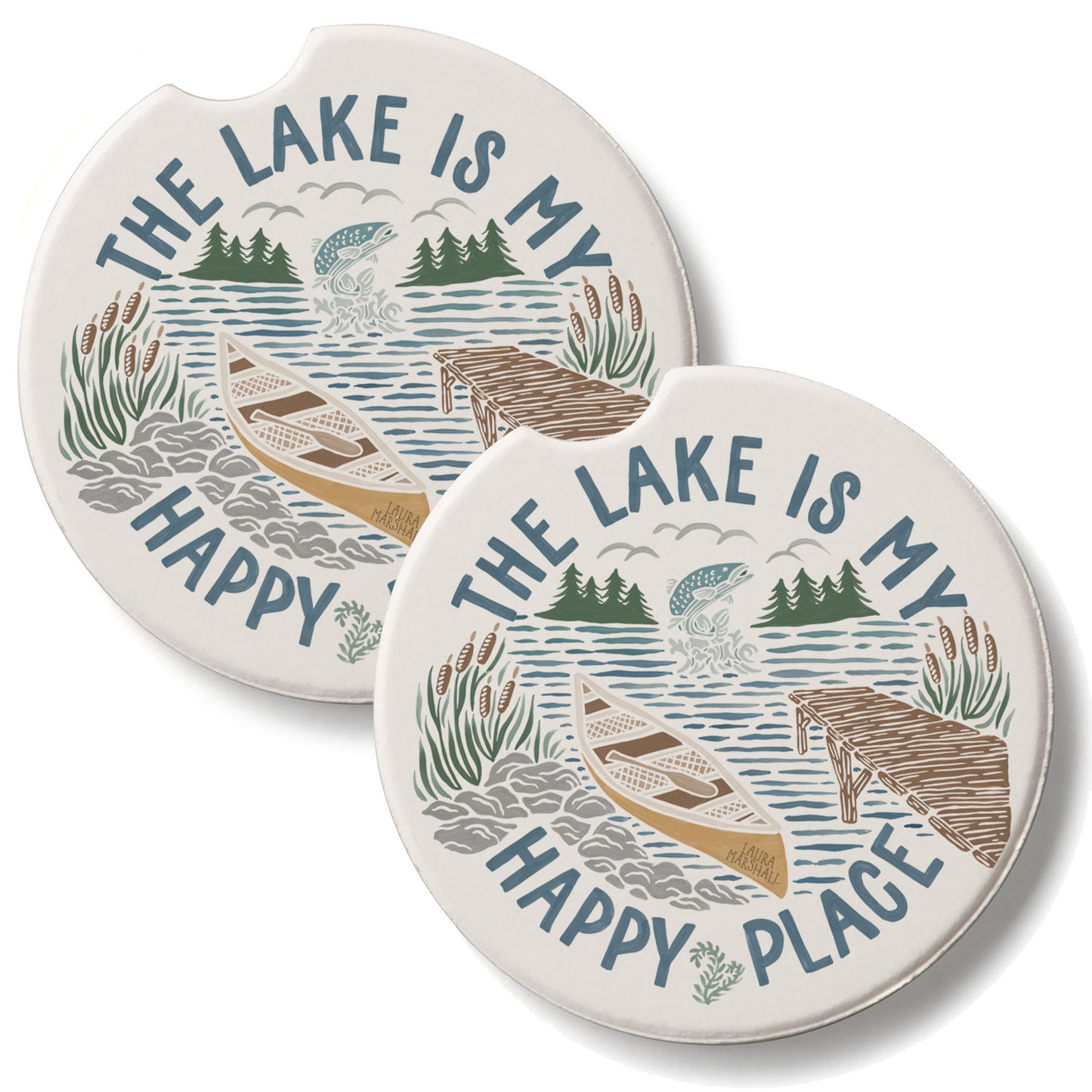 Lakeside Days 2 Pack Absorbent Stone Car Coasters 2.6" Manufactured in the USA