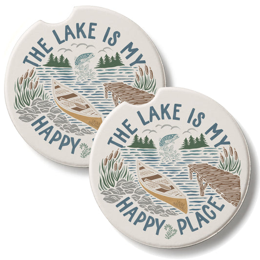 Lakeside Days 2 Pack Absorbent Stone Car Coasters 2.6" Manufactured in the USA