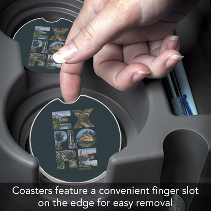 Explore 2 Pack Absorbent Stone Car Coasters 2.6" Manufactured in the USA