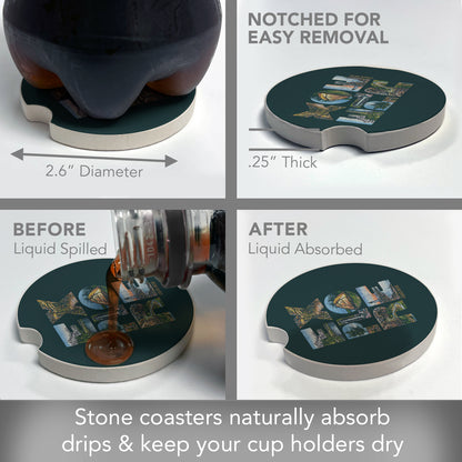 Explore 2 Pack Absorbent Stone Car Coasters 2.6" Manufactured in the USA