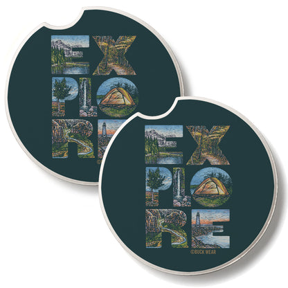 Explore 2 Pack Absorbent Stone Car Coasters 2.6" Manufactured in the USA