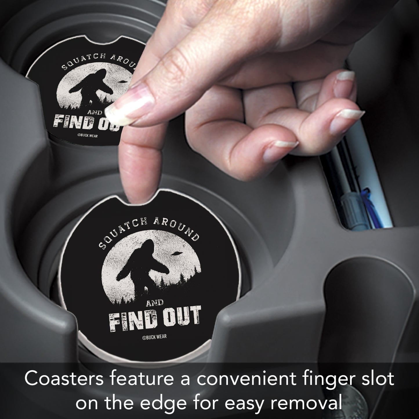 Squatch Around 2 Pack Absorbent Stone Car Coasters 2.6" Manufactured in the USA