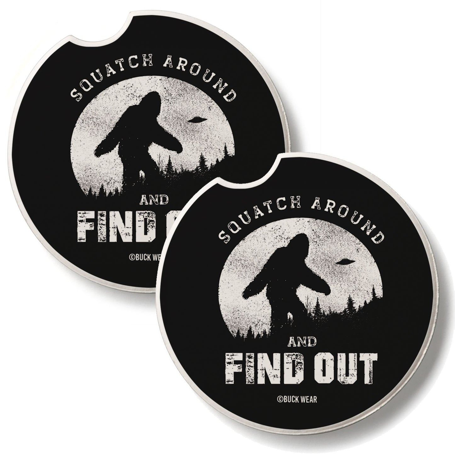 Squatch Around 2 Pack Absorbent Stone Car Coasters 2.6" Manufactured in the USA