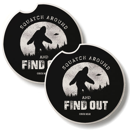 Squatch Around 2 Pack Absorbent Stone Car Coasters 2.6" Manufactured in the USA
