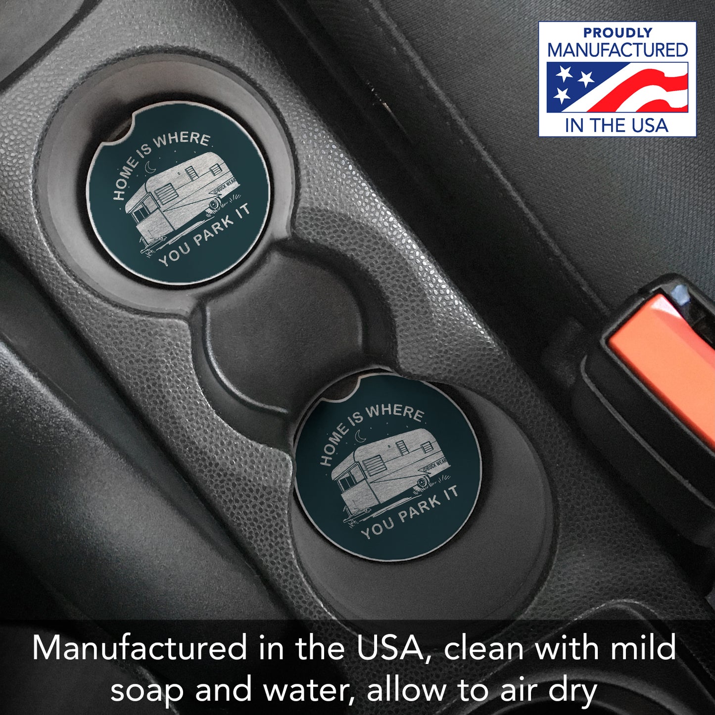 Park It 2 Pack Absorbent Stone Car Coasters 2.6" Manufactured in the USA