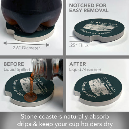 Park It 2 Pack Absorbent Stone Car Coasters 2.6" Manufactured in the USA