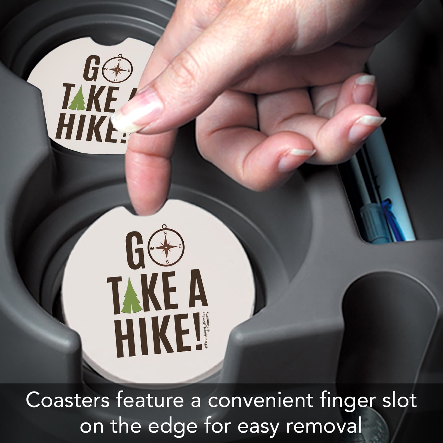 Take A Hike 2 Pack Absorbent Stone Car Coasters 2.6" Manufactured in the USA