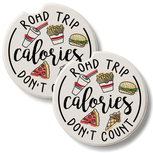 Road Trip Calories 2 Pack Absorbent Stone Car Coasters 2.6" Manufactured in the USA