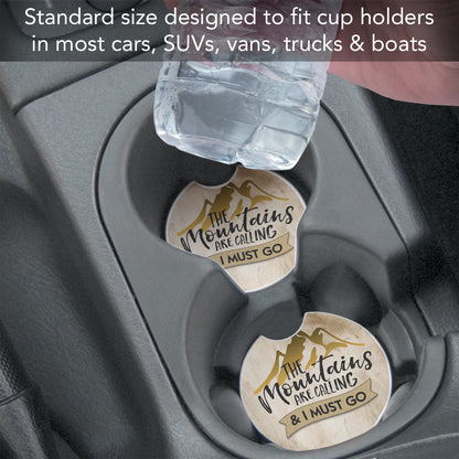 Mountains are Calling 2 Pack Absorbent Stone Car Coasters 2.6" Manufactured in the USA