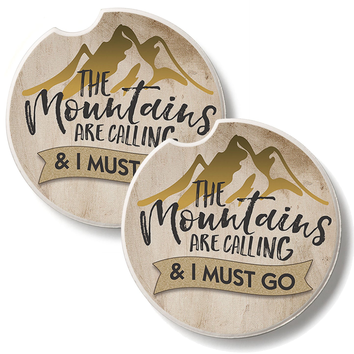 Mountains are Calling 2 Pack Absorbent Stone Car Coasters 2.6" Manufactured in the USA