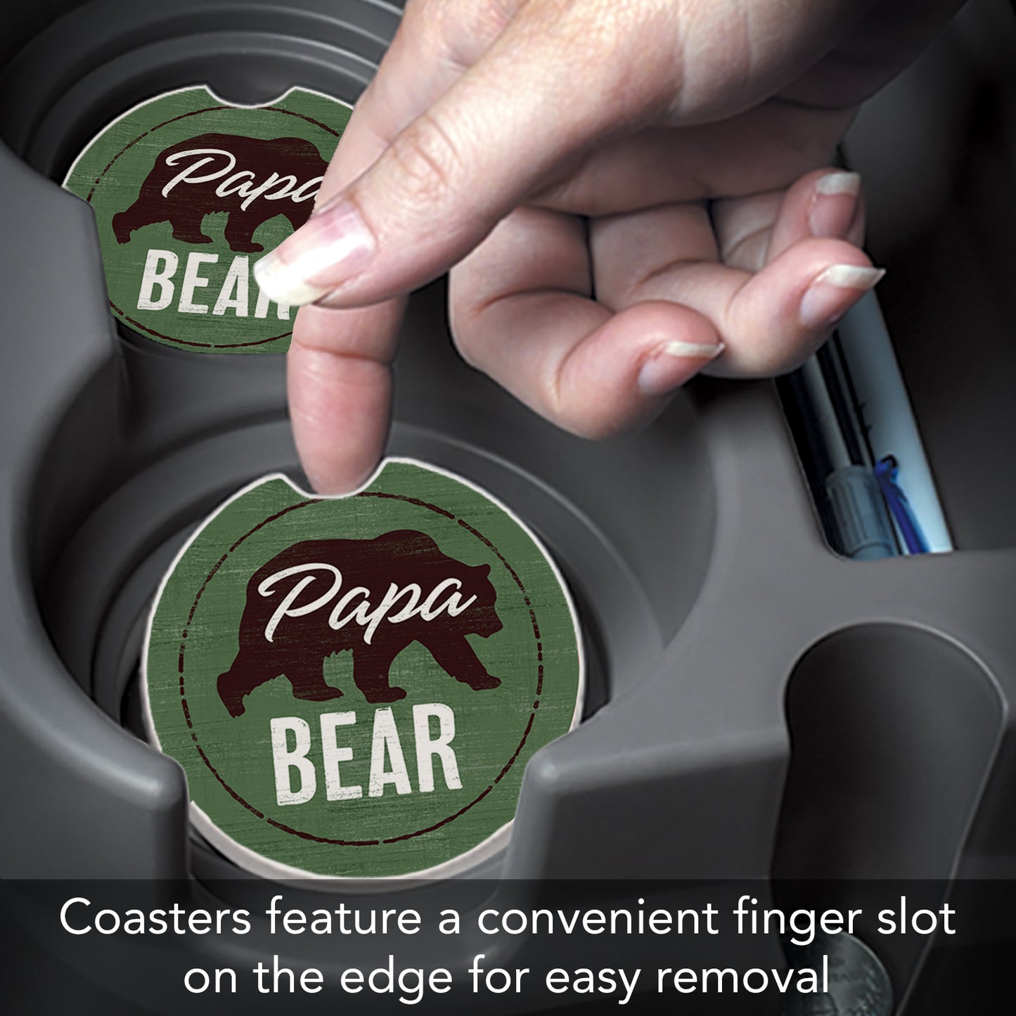 Papa Bear 2 Pack Absorbent Stone Car Coasters 2.6" Manufactured in the USA