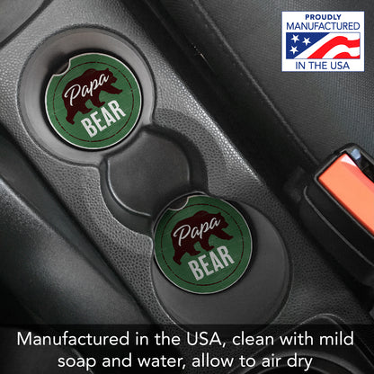 Papa Bear 2 Pack Absorbent Stone Car Coasters 2.6" Manufactured in the USA