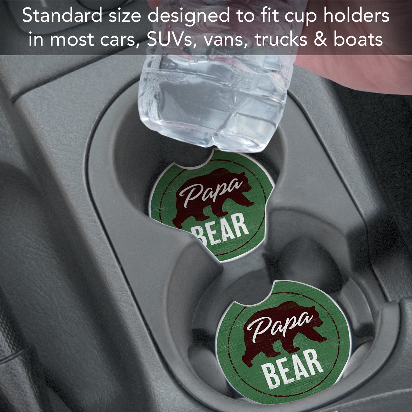 Papa Bear 2 Pack Absorbent Stone Car Coasters 2.6" Manufactured in the USA