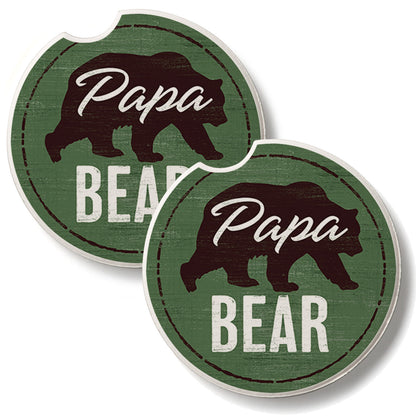 Papa Bear 2 Pack Absorbent Stone Car Coasters 2.6" Manufactured in the USA