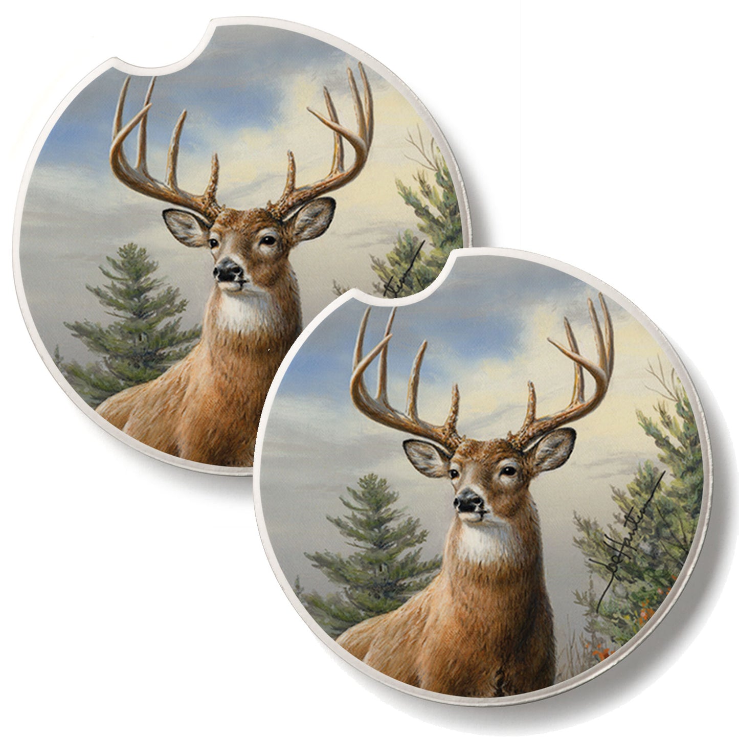 Morning Light Deer 2 Pack Absorbent Stone Car Coasters 2.6" Manufactured in the USA