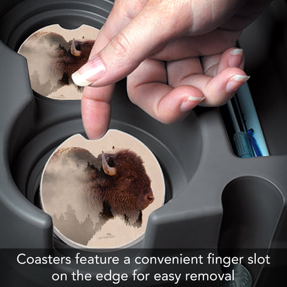 Buffalo Scene 2 Pack Absorbent Stone Car Coasters 2.6" Manufactured in the USA