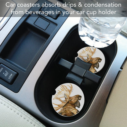 Noble Moose 2 Pack Absorbent Stone Car Coasters 2.6" Manufactured in the USA