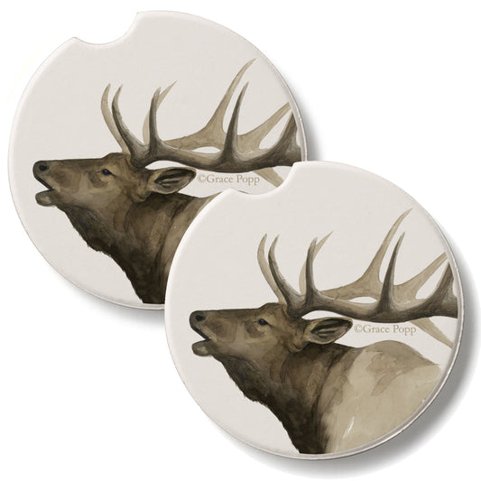Call of the Elk 2 Pack Absorbent Stone Car Coasters 2.6" Manufactured in the USA