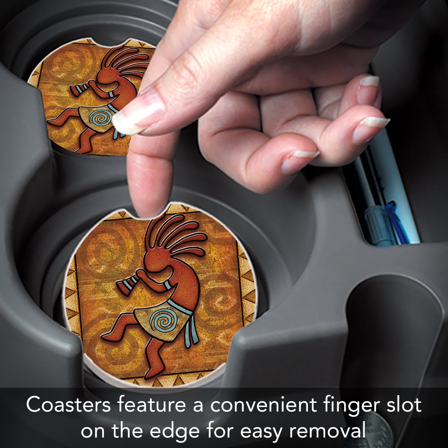 Kokopelli 2 Pack Absorbent Stone Car Coasters 2.6" Manufactured in the USA